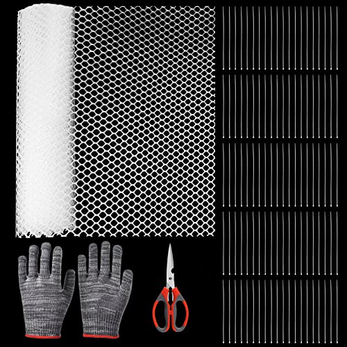 Plastic Poultry Chicken Wire Fencing Net 16.5 Inch X 13.2 Foot, 1 Pair Of Stainless Steel Scissors, 100Pcs Zip Ties, 1 Pair Of Gloves, Used For Poultry Fencing, Arboretum, Isolation Equipment #TOP6