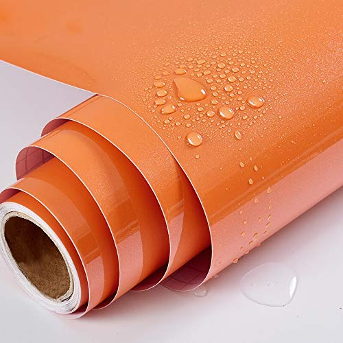 HOME13™ Shiny Orange Glossy Wallpaper Peel & Stick Vinyl Contact Paper