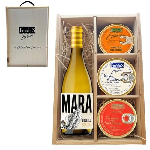 LOS PEPERETES Pack Deluxe Marisco Gallego con Vino Godello | Caviar de Erizo ×2 · Navajas al Natural ×2 · Percebes ×2 | Lote Exclusivo Gourmet