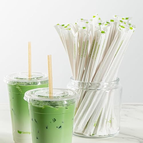 Miniatura 6 de Basic Nature - Pajitas desechables de 8.3 pulgadas, 100 popotes sostenibles, envueltos, no alteran los sabores, pajitas de ácido poliláctico marrón