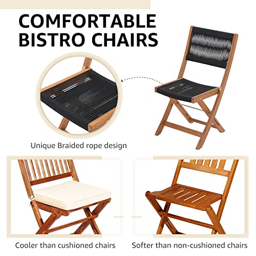 Oc Orange-Casual 3 Piece Acacia Patio Bistro Set, Outdoor Compact Wood Square Table And Chairs Set Of 2 For Apartment Balcony Front Porch Deck Yard, Black #TOP2