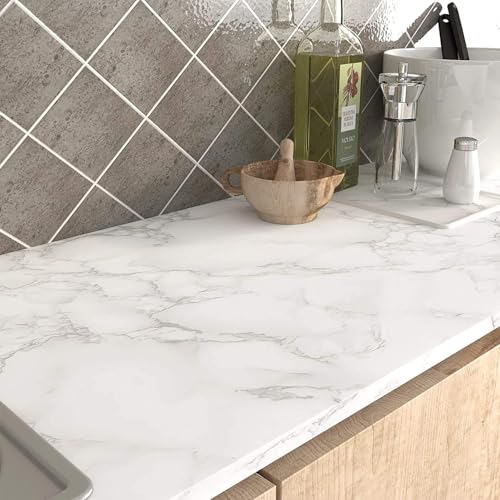 Image of D-fix Marble Peel and Stick Wallpaper for Home Decor, Waterproof Self-Adhesive Wall Stickers for Kitchen, Bathroom, Living Room - Wall Paper (60X200 CM (White Grey)