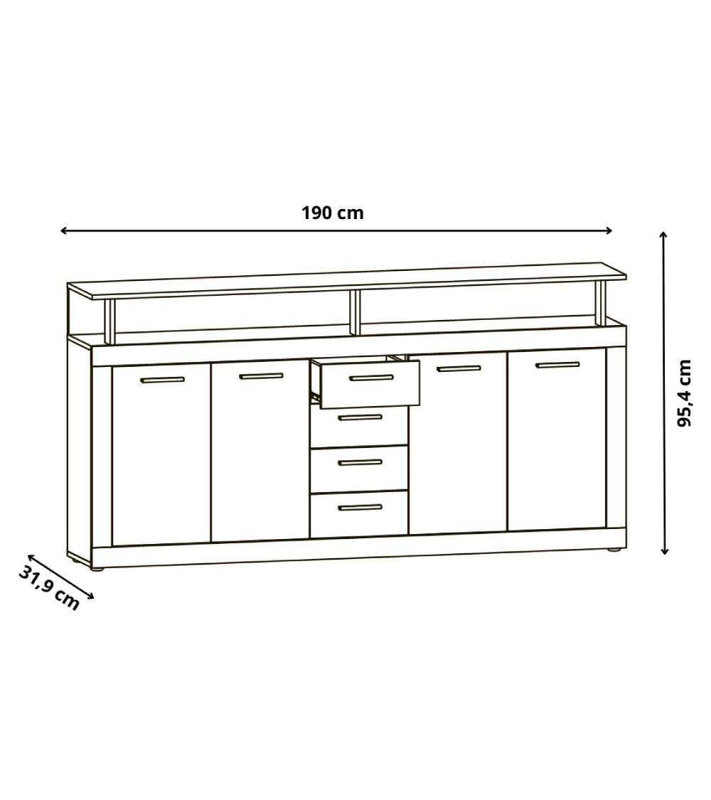 Home Heavenly® - Mueble aparador de salón-Comedor Luana, 4 Puertas 4 cajones. 190x95,4x31,9 cm. (Roble Antiguo-Gris)