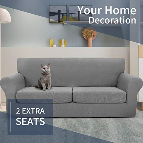 Jiviner Newest 3 Pieces Couch Covers For 2 Cushion Couch Stretch Sofa Slipcover With 2 Extra Large Seat Cushion Covers Thick Fitted Loveseat Sofa Covers For Living Room (Xl Loveseat, Light Gray) #TOP1