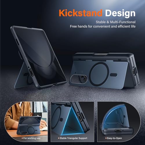 MOBOSI for Z Fold 5 Case with Privacy Screen Protector [Compatible with Magsafe], [Built-in Kickstand&Full Body Hinge Protection] Shockproof Phone Cover for Samsung Galaxy Z Fold5, Black