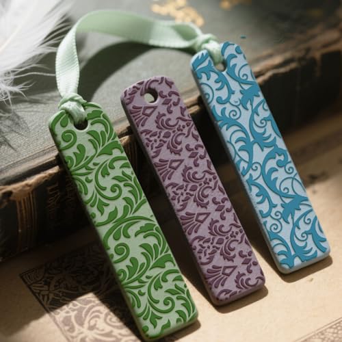 Image of 16 Pcs Damask Patterns Texture Pattern Polymer Clay Texture Sheet Bohemian Complex Flowers Patterns Rubber Clay Textures Mat for Polymer Making Earrings Jewelry DIY Crafts 4 x 2.5 Inch