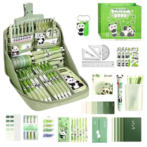 Panda Escuela Set - Juego de herramientas de aprendizaje de la escuela primaria | Llavero bolígrafos libro de notas regla kit de estuche para adolescentes y niñas