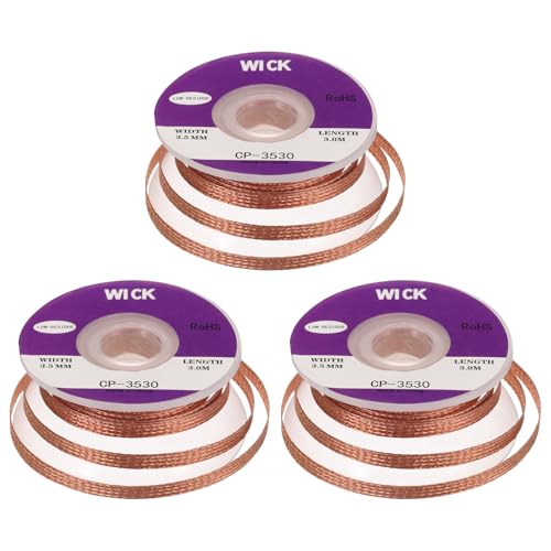Image of MECCANIXITY Solder Wick Braid No-Clean Desoldering Wick Braid 0.14 Inch Width 10 Feet Length for Remove the Solder Electrical Components 3 Pack