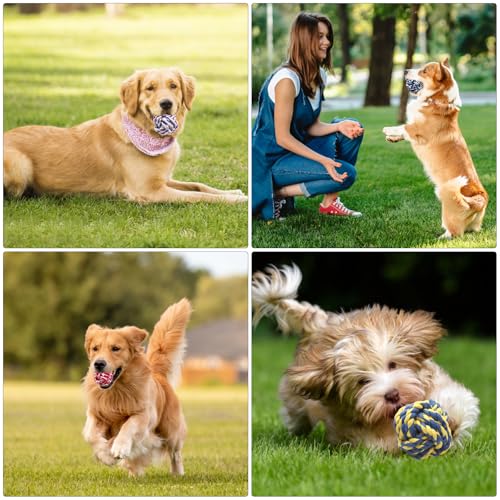 HENGBIRD Hund Seil Ball, 10 Stück Hundespielzeug Ball Seil, Geflochtener Baumwolle Langlebige Hundebälle für Hunde Zahnreinigung, Kauspielzeug für Welpen beim Zahnen, Nein Große Hunde, Hunde Ball