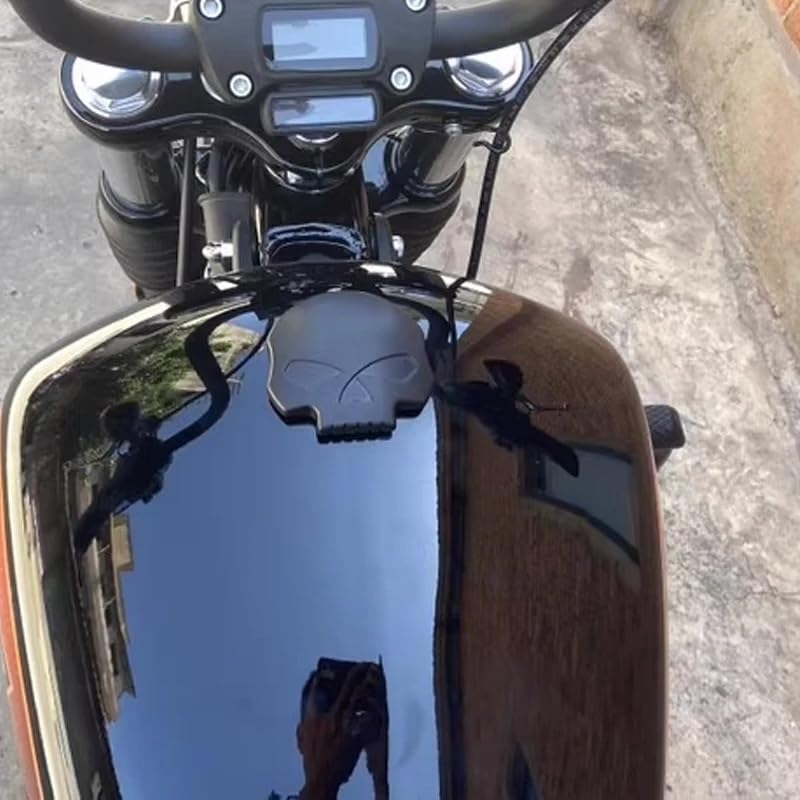 Tappo Serbatoio Benzina a Vite Nero Split Skull, Alluminio Pressofuso, Per Moto Harley Sportster XL883 XL1200 Dyna Fat Boy Breakout, Ventilato