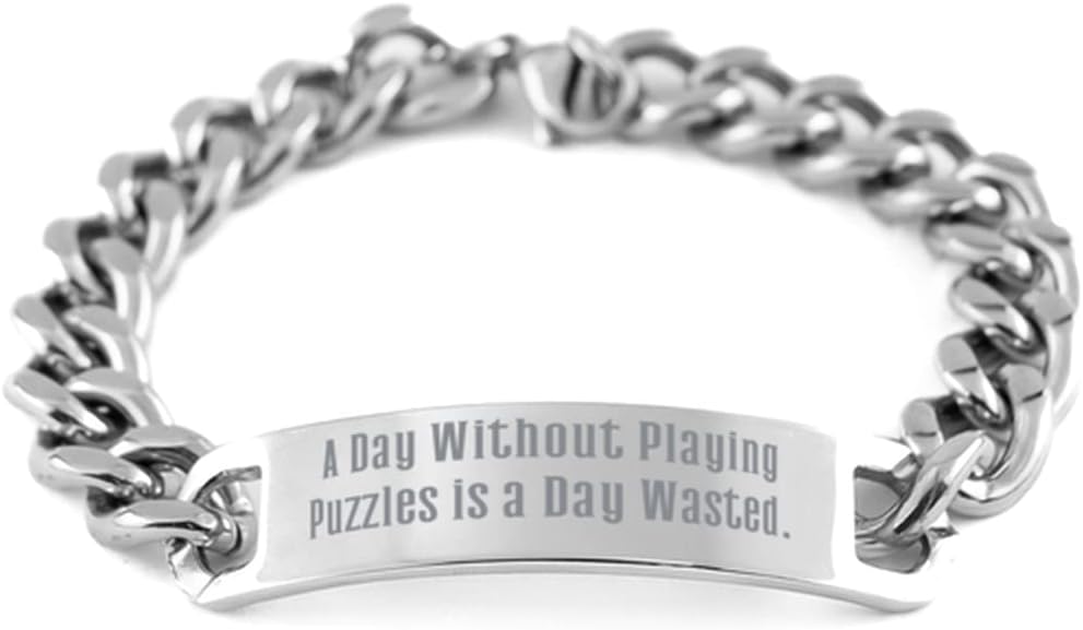 Funny Puzzles, A Day Without Playing Puzzles is a Day Wasted, Holiday Cuban Chain Bracelet for Puzzles