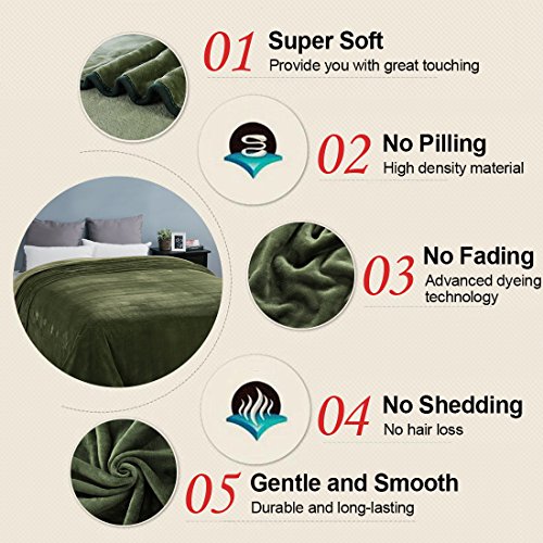 Soft Travel Size Blanket All Season Warm Fuzzy Microplush Lightweight Thermal Fleece Blankets for Couch Bed Sofa,Throw,50x61 Inches,Olive Green