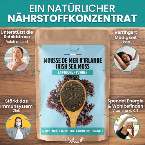VIRHEA® Meermoos Pulver 50g - Bio Lappentang aus dem Atlantik - Getrocknete Algen für Nudeln, Frittierte Miso-Suppe und Meersalat - Vielseitige Verwendung in der Küche