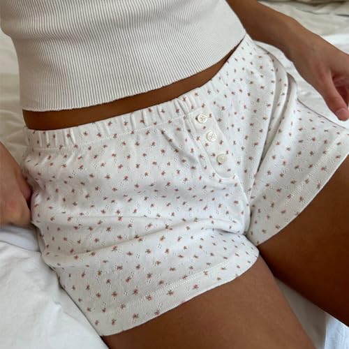 Image of Womens Y2K Pajama Shorts Low Waist Striped Floral Lounge Boxers Pj Bottoms Comfy Sleep Shorts