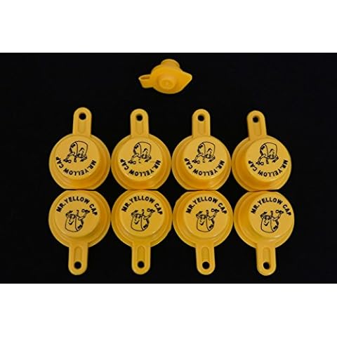 Yellow Gas Can Cap That Fits Your Vintage Blitz Spout - 8 Single Caps & 1 Vent Cover