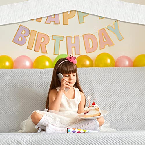 Image of 6 Pack 10 Feet White Foil Fringe Garland Metallic Tinsel Streamers Banner Wall Hanging Curtain Backdrop Banner for Parade Floats, Thanksgiving, Christmas, Birthday, Halloween Party Decorations