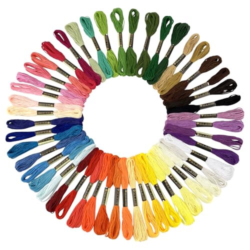 50 Farben Stickgarn Set, Vielfarbige Embroidery Floss für Stickerei, Knoten, Flechten, Handarbeiten und Häkeln, 8 m, 6 Fäden, Näharbeit und Häkelgarn