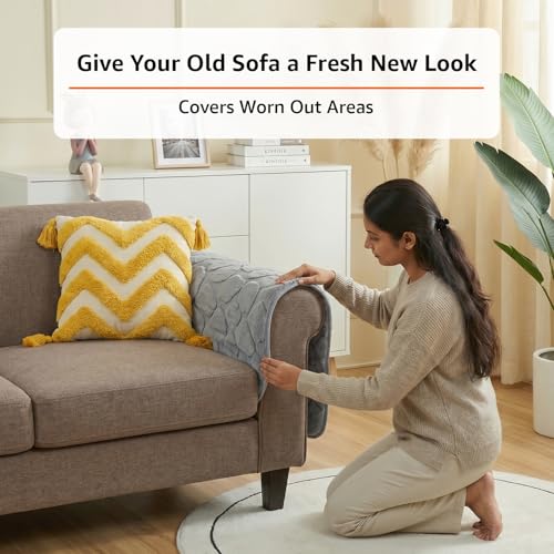 Image of Amazon Basics - Rabbit Fur Make Your Own Sofa Cover |70cm x 70cm| Microfiber Sofa Slipcover | 350 GSM (Grey, 2 Armrest)