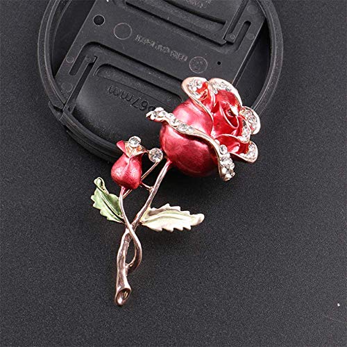 Enamel Crystal Red Rose Flower Brooch Pin Fashion Personality Floral Brooches Decorative Jacket Pin Party Dance Wedding Banquet For Elegant Women Girl Jewelry Accessories(Red Rose Flower Brooch) #TOP3