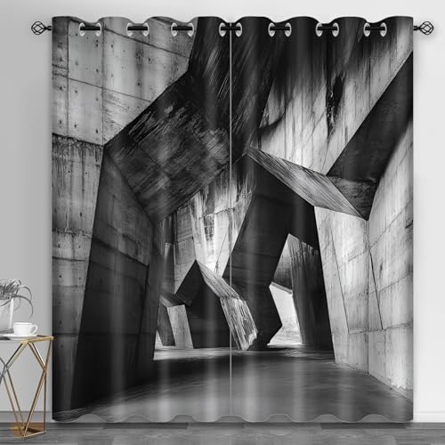 HYGIUID Geometric Architecture Small Window Curtains, 3D Concrete Short Curtain