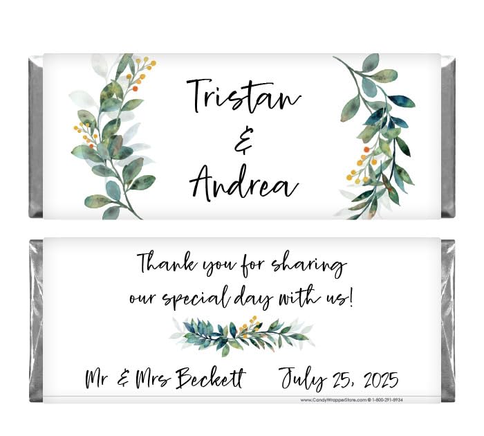 Amazon.com: Wedding Green Leaf and Floral Personalized Candy Bar ...