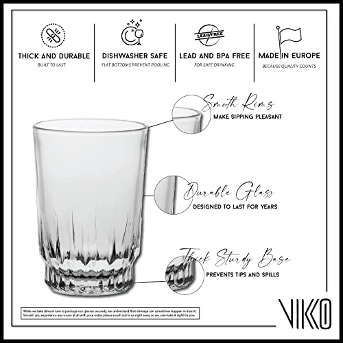 Vikko 9 Ounce Drinking Glasses: Highball Kitchen Glassware - For Orange Juice, Water, Soda, Etc. -Thick And Durable - Sculpted Lines Design - Dishwasher Safe –Set Of 12 Crystal Clear Glass Cups #TOP2