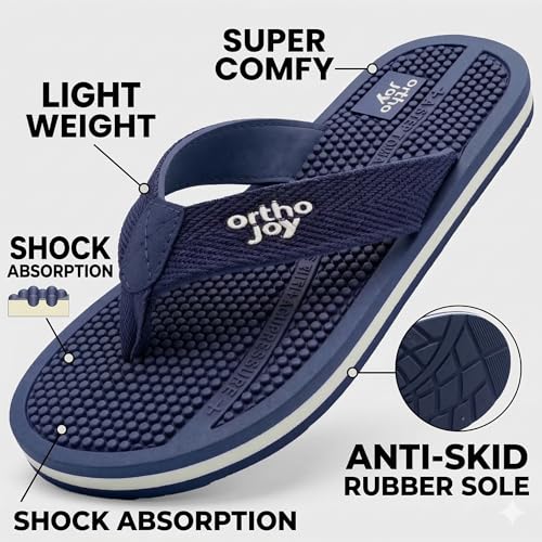 Image of ORTHO JOY Orthopedic Comfort Flip Flops for Men - Acupressure Massage Sole, Anti-Slip Lightweight Slippers