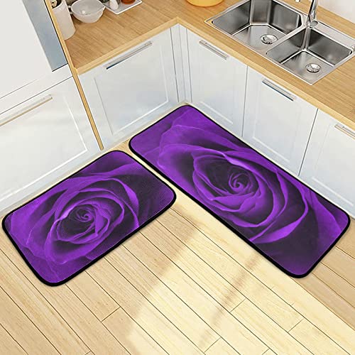 Cataku Valentine's Day Purple Rose Kitchen Rugs Sets Of 2 Non Slip Kitchen Mat Polyester Area Rugs Set Floor Mats Washable Carpet Mat Comfort Standing Mat For Kitchen Laundry Sink Office #TOP6