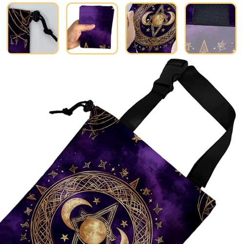 Image of Moon and Star Car Trash Bag,Purple Crescent Moon Hanging Drawstring Car Garbage Bag,Canvas Car Back Seat Organizer with Adjustable Buckle for Men and Women