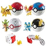 🌟4 figuras y 4 Pokeballs. Lanzar Poké Ball Auto Bounce con Paquete de 4 Piezas Figuras Juguetes, Figuras de Anime y Pokeballs, Regalo para niños