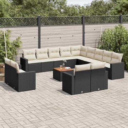 Gecheer Muebles de Jardin,Sofa Jardin Exterior,Muebles terraza y Jardin,Sofás Patio,Set de sofás de jardín y Cojines 14 pzas ratán sintético Negro