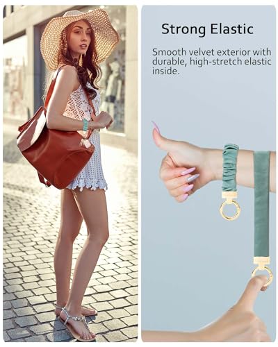 Image of WEESMILE Scrunchie Keychain Wristlet for Car Key Chain with D Key Ring