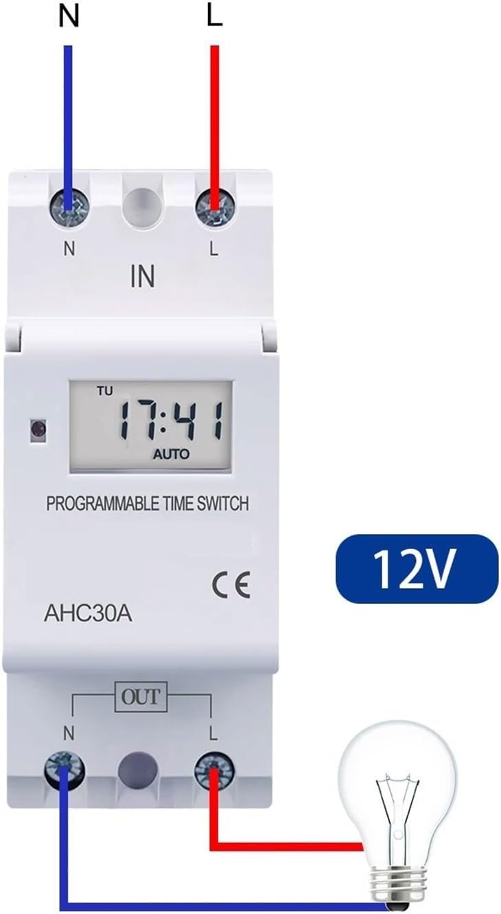 Din Rail Single Phase 7 Days a Week programmable Digital time Switch Relay Timer Control AC 220V 230V 12V 24V 48V 16A(15A,12V AC DC)