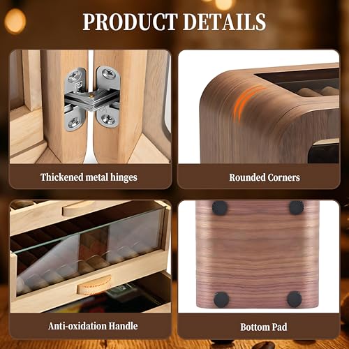 Humidor de puros multicapa de gran capacidad con madera de cedro e higrómetro 8