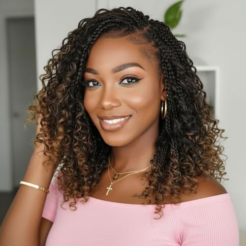 Fulcrum Goddess Box Braids Crochet Hair 10 Inch,9 Packs Boho Box Braid Crochet Hair for Women,Pre-looped Bohemian 3X Crochet Braiding Hair with Curly Ends(10Inch,T30#)