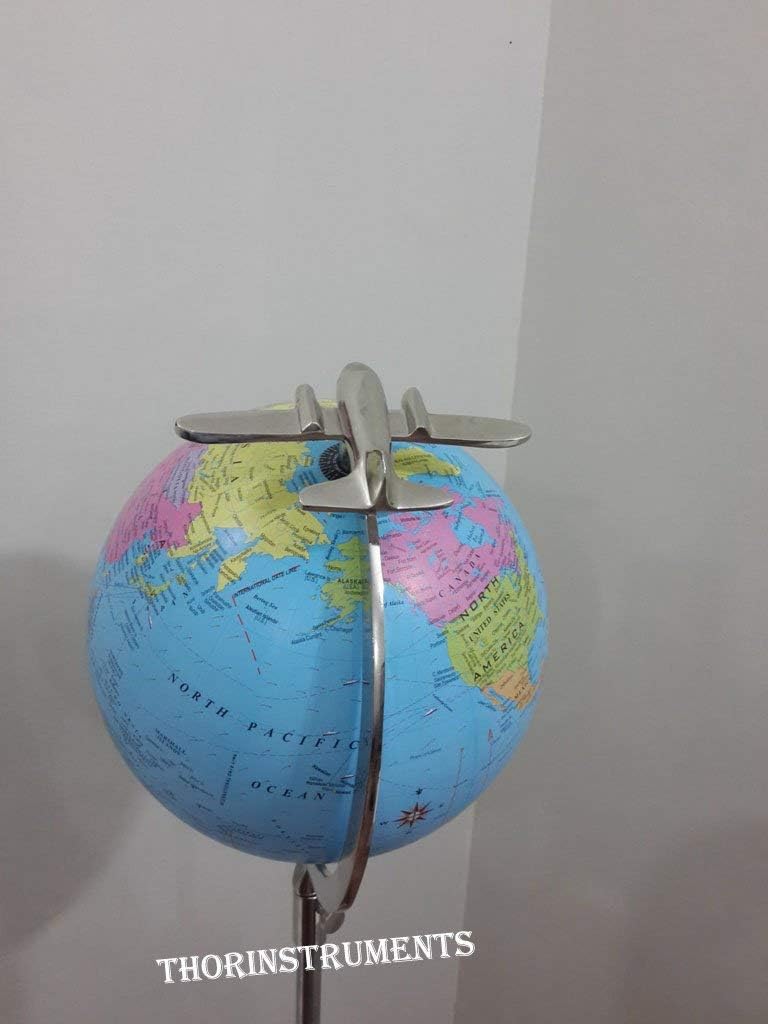 Nautical Office Decor 12" Blue Globe With Black Tripod Stand Rustic Vintage Home Decor Gifts