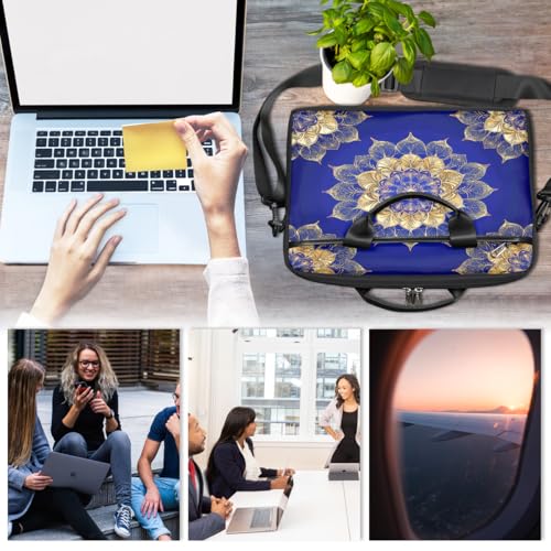Funda para laptop Golden Mandala Flowers de 15 pulgadas, maletín delgado para computadora portátil con correa ajustable, ideal para trabajo, oficina y viajes, para hombres y mujeres miniatura 6