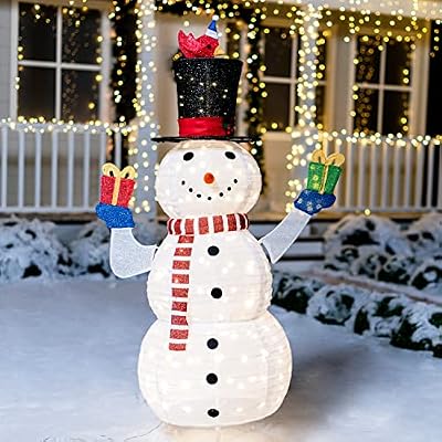 Joiedomi Snowman Christmas Outdoor Decoration, 160 LED Lighted Christmas Holiday Decorations, Collapsible Snowman Yard Lights Backyard Garden Lawn Xmas Decor