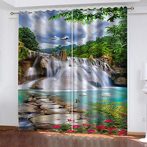 RXWZRL Cortinas Salon Dormitorio Modernas 3D Vista Del Lago De La Cascada Del Bosque Estampadas, Cortinas Ventana Opacas Termicas Aislantes Frio Y Calor 2 Piezas Con Ojales, Proteccion Intimidad 150X2