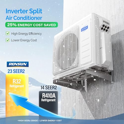 Image of ROVSUN 20000 BTU Dual Zone Mini Split AC /Heating System, 23 SEER2 2 Zone 9000 + 9000 BTU Ductless Split Air Conditioner with Pre-Charged Condenser, Heat Pump & 25Ft Copper Line Set, 208-230V