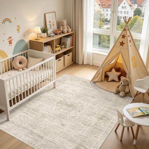 DMOYEST 160x230 Teppich Wohnzimmer Beige Braun Vintage Waschbar – Ansicht 7