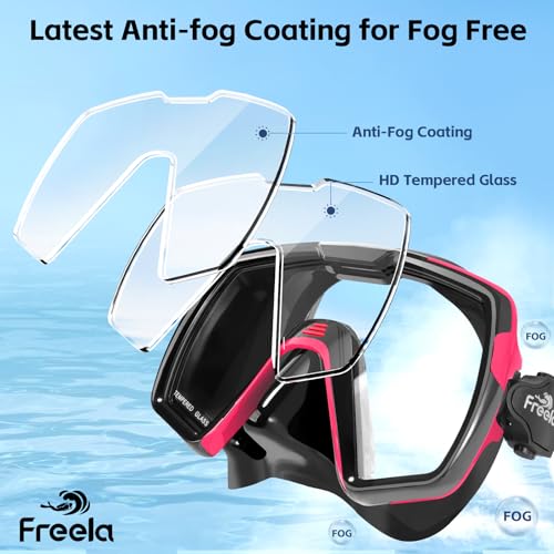 Image of Freela Adult Swim Goggles Mask Tempered Glass Anti Fog Waterproof 180Clear | Youth Compatible, Tempered Glass, Pool Snorkeling Open‑Water Swim Soft Silicone Nose Cover Design, Underwater Sightseeing