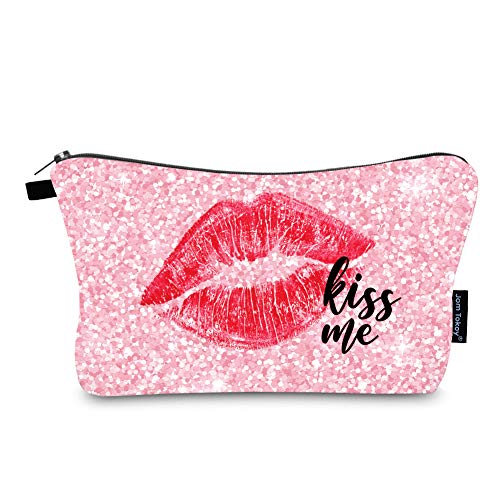 Makeup Cosmetic Bags for Women Portable Travel Organizer Bag for Toiletries Beauty Bag Waterproof Love Print Pattern (kiss me)