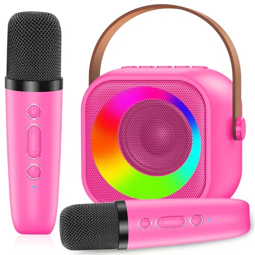 MicQutr Karaoke Niños con 2 Microfono Inalambricos, Portátil Microfono Niños con Luces LED, Máquina de Karaoke Bluetooth Regalos para Niñas Juguete Fiestas de Familiares