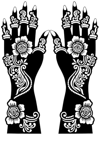 Image of Temporary Mehndi Hand Design Stencil Sticker for Women and Girls Easy Apply Arabic Floral Mehendi Tattoo for Wedding Festival and Party Single Use (Design 13)