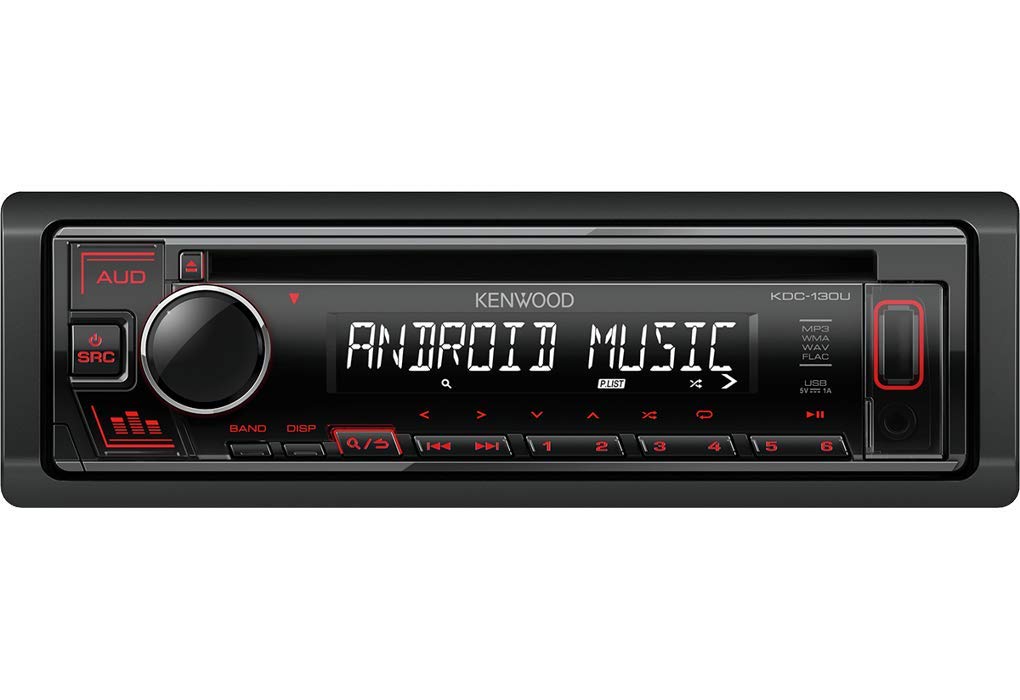 Kenwood KDC-130UR CD-Autoradio mit RDS (Hochleistungstuner, USB, AUX-Eingang, Android Control, Bass Boost, 4x50 Watt, Rot) Schwarz