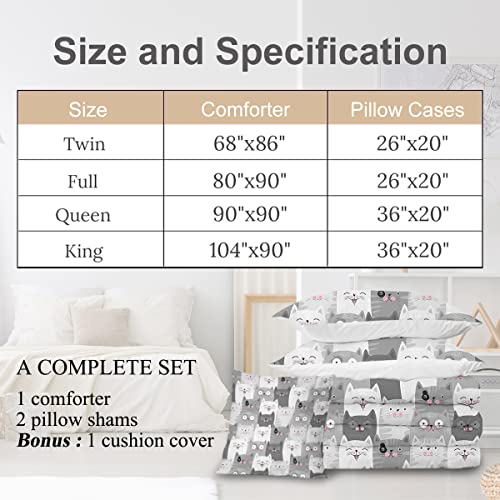 Sleepwish Cats Comforter Set Full Size Cats Bedding Sets Grey And White Cats Blanket 4 Piece Girls Comforter With Cat Print Teen Bedspread For Girls Room (Full) #TOP1
