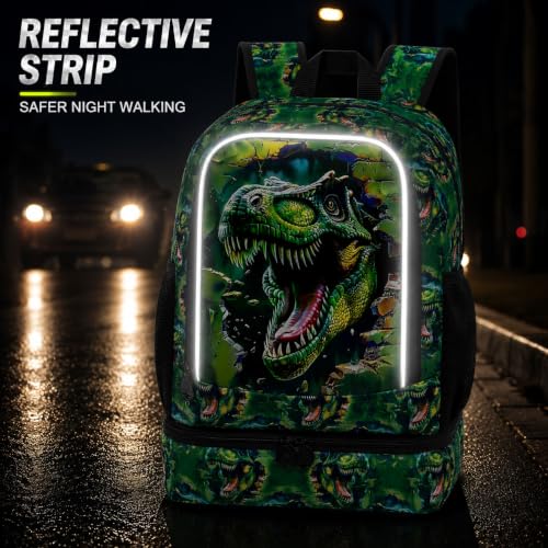 Image of 2 In 1 Dinosaur Backpack for Boys, 17 inch Kids Bookbag with Insulated Lunch Box, School Backpacks for Elementary Preschool Kindergarten (Black)