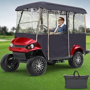 Golf Cart Rain Cover Enclosures 4 Passenger Extended Roof, Universal Clear Golf Cart Poncho for Club Car Ezgo Yamaha, Side Curtains for Cold Weather Wind Winter Waterproof with Zippered Roll Up Doors
