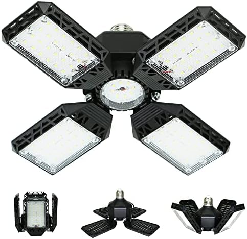 LED Garage Light,150W Deformable Garage Ceiling Lights,15000LM, 4 Adjustable Panels, E26/E27 Shop Lights for Basement, Barn, Workshop,High Bay Light